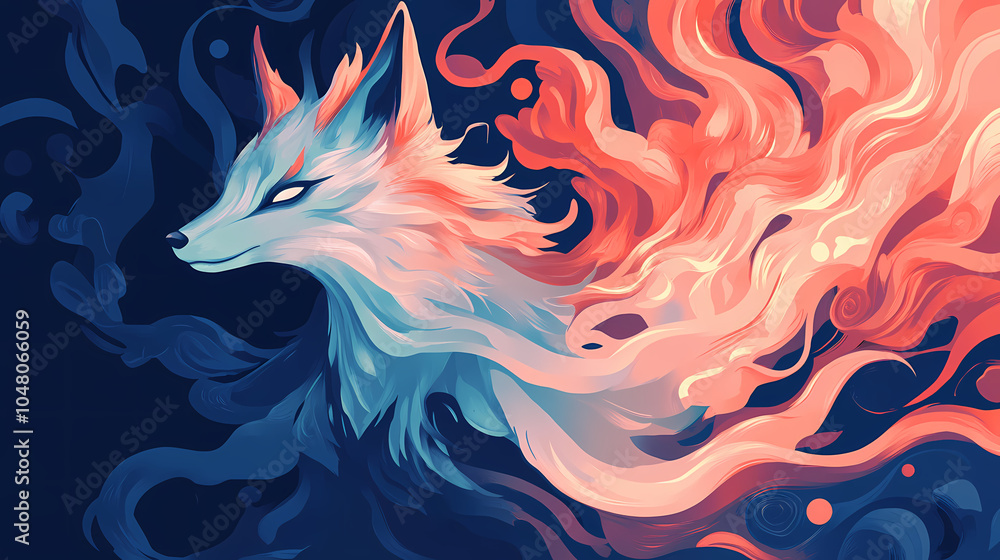 Magical kitsune spirit. ai generated. Shape-shifting Kitsune. Illustration