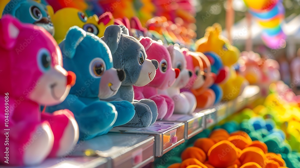 A vibrant stuffed animal festival with games and prizes A vibrant stuffed animal festival with games and prizes