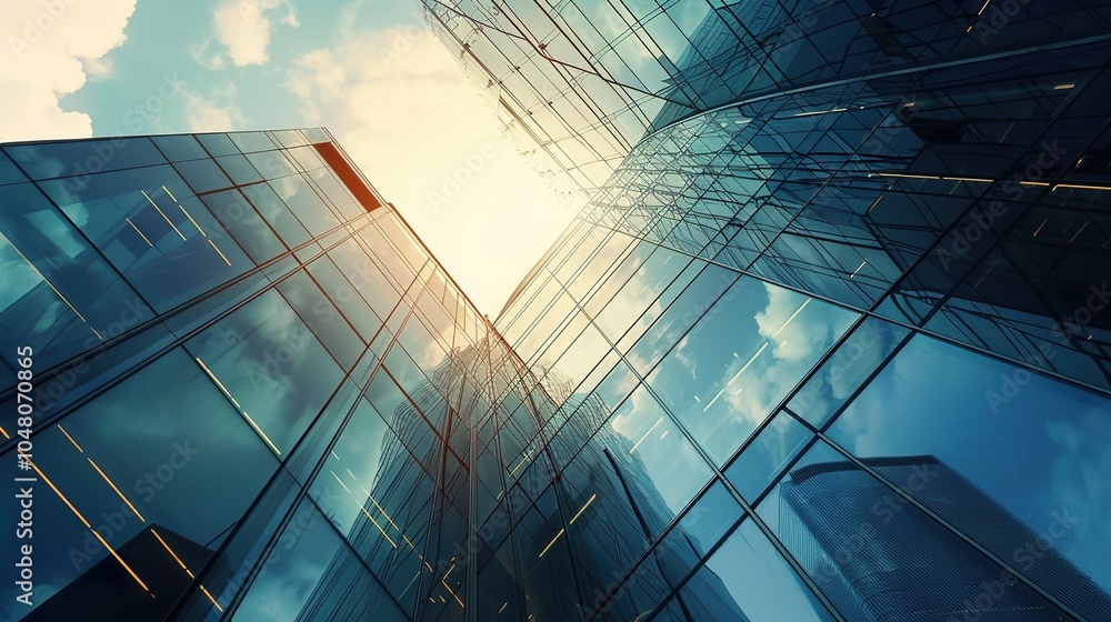Modern Skyscrapers Reflecting the Sky: A Cityscape of Glass and Steel Modern Skyscrapers Reflecting the Sky: A Cityscape of Glass and Steel