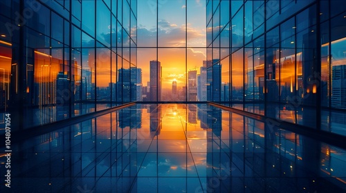 Sunset Cityscape  Glass Reflections and Urban Architecture
