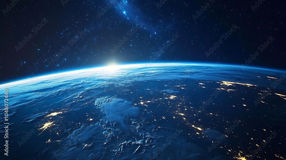 Fototapeta premium Earthâ€™s atmosphere glowing with the aurora borealis, seen from space by a satellite