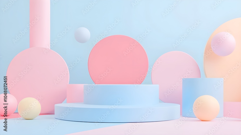 Fototapeta premium Abstract Pastel Geometric Shapes 3D Rendering