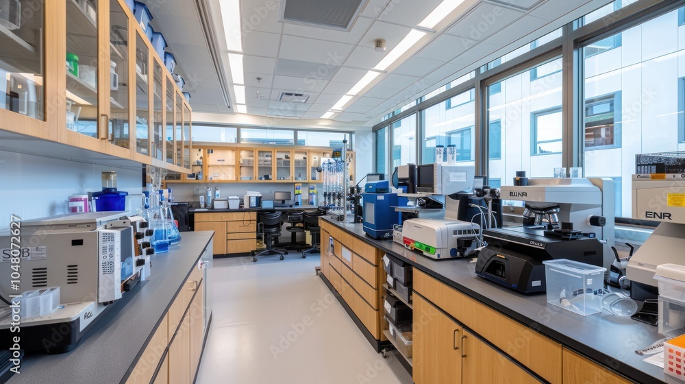 Modern Laboratory with Advanced Scientific Equipment and Glassware Modern Laboratory with Advanced Scientific Equipment and Glassware