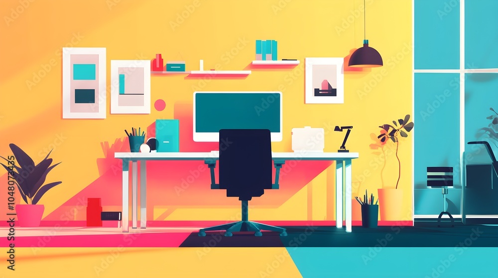 Modern Minimalist Home Office Desk with Computer and Chair Modern Minimalist Home Office Desk with Computer and Chair