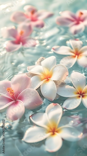 Plumeria flower and water drops abstract background