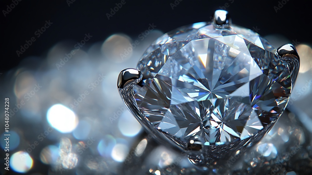 Macro shot of the top of a diamond ring, showcasing the sparkle of the stone Macro shot of the top of a diamond ring, showcasing the sparkle of the stone