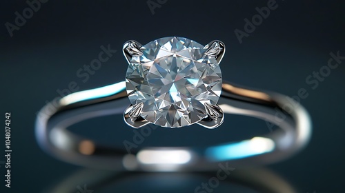 Macro shot of the top of a diamond ring, showcasing the sparkle of the stone photo