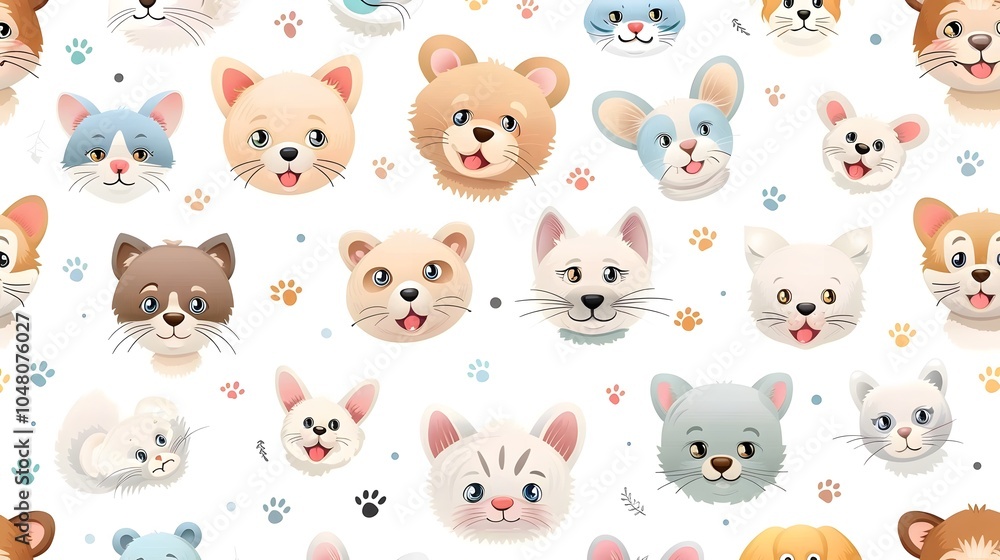 Cute cartoon animal faces pattern design for kids Cute cartoon animal faces pattern design for kids