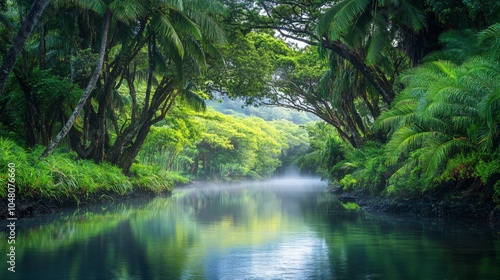 Serene Tropical River with Lush Foliage