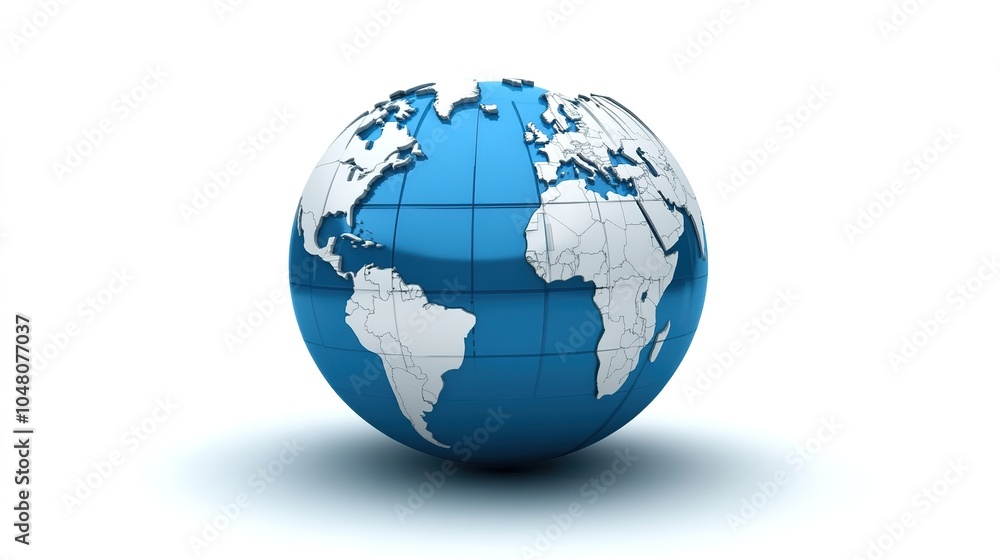 Floating World Globe, Suspended in Mid-Air Depicting Global Connectivity, Geography, and Unity Concept on White Background Floating World Globe, Suspended in Mid-Air Depicting Global Connectivity, Geography, and Unity Concept on White Background