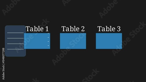 Dynamic visualization showing database tables connecting through primary and foreign keys, with flowing data streams highlighting relationships between entities.
