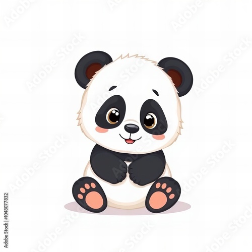 cartoon panda bear sitting on the ground with his paws crossed.