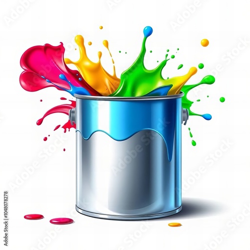 a close up of a paint can with a colorful splash. photo