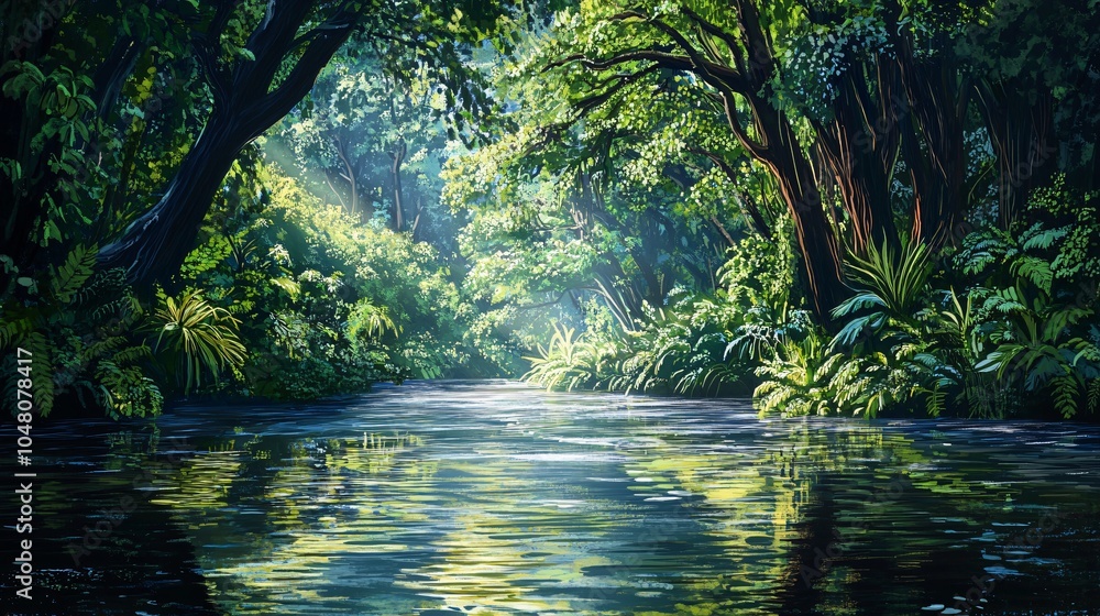 Tranquil Jungle River with Sunlight Tranquil Jungle River with Sunlight