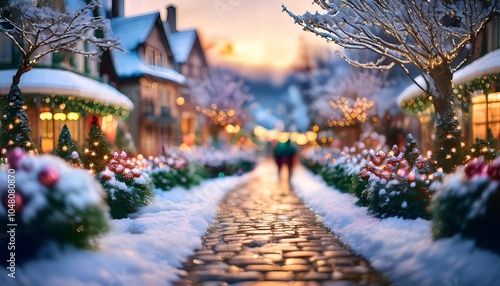 An Ancient village foot path Chrismas and Happy new year decoration winter snowy