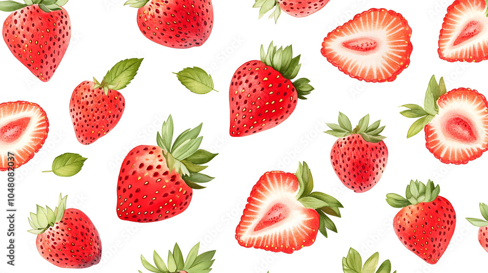 A vibrant set of fresh strawberries in a delightful pattern, showcasing their juicy red color and healthy appeal, perfect for summer desserts A vibrant set of fresh strawberries in a delightful pattern, showcasing their juicy red color and healthy appeal, perfect for summer desserts