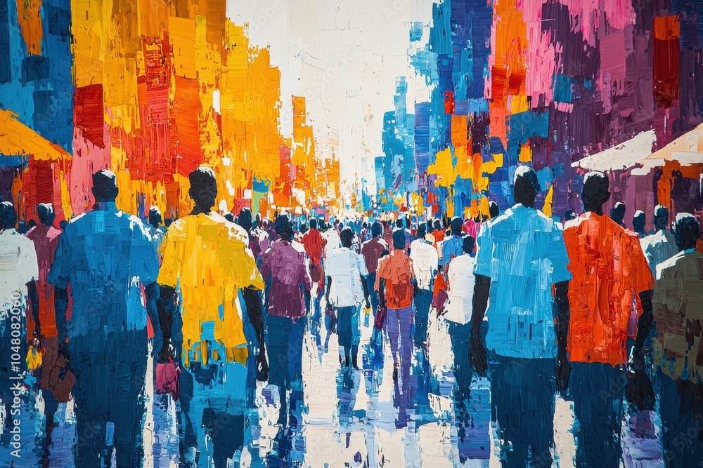 Naklejka premium Vibrant marketplace a tapestry of life and commerce