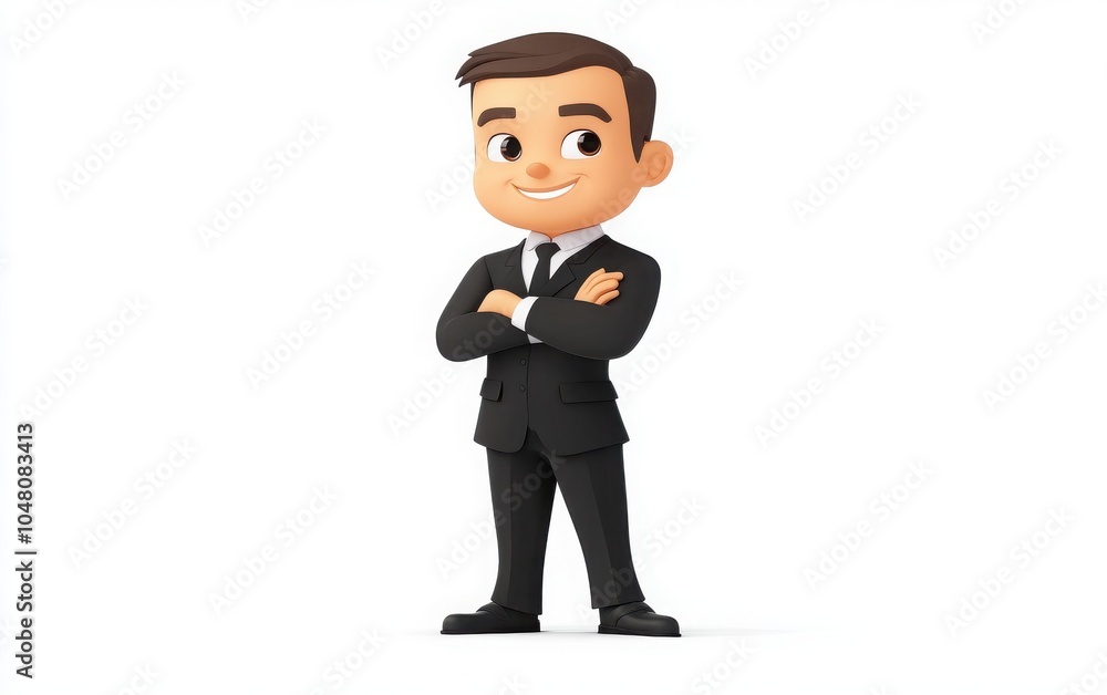 Illustrate a businessman emoji in a dark suit, standing with a confident pose on a white background, symbolizing professionalism and leadership Illustrate a businessman emoji in a dark suit, standing with a confident pose on a white background, symbolizing professionalism and leadership
