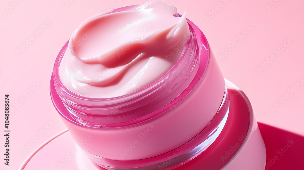 Close up of pink jar of face cream. Close up of pink jar of face cream.