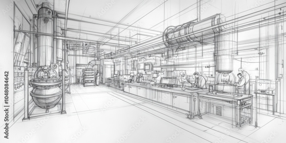 Fototapeta premium Pencil sketch of an industrial workspace.