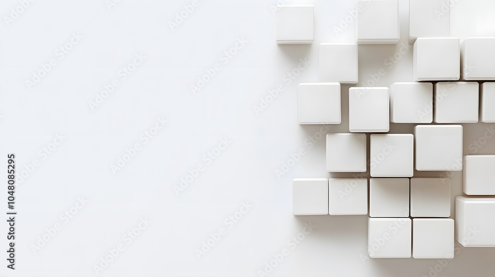 Shifted white cube blocks on a white background with space for text. Shifted white cube blocks on a white background with space for text.
