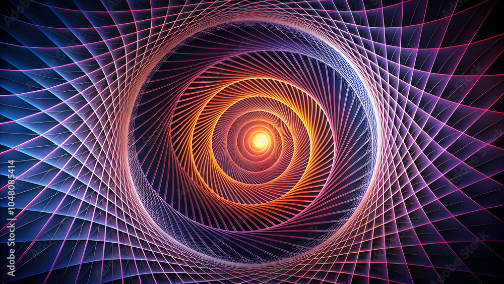 Fototapeta premium Geometric Spiral on Dark Background with Innovative Rhythm. Perfect for: Futuristic Expos, Technology Fairs, Innovation Workshops