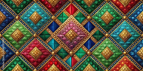 A Tapestry of Golden Embellishments, Gleaming Jewels, and Vibrant Hues, Intertwined in an Intricate Geometric Pattern