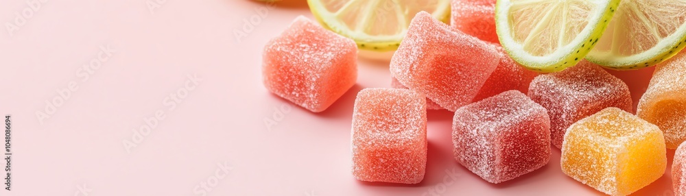 Pink and yellow candies on pink background. Pink and yellow candies on pink background.