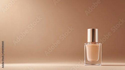 Single nude nail polish bottle on beige background. photo