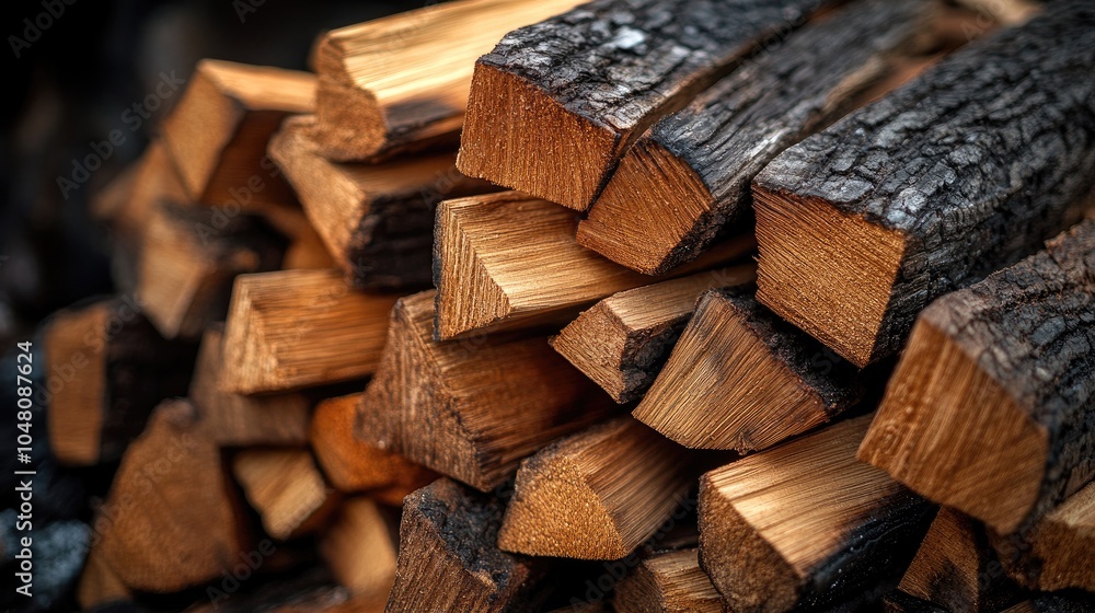 Stacked firewood drying on shelves in preparation for winter Stacked firewood drying on shelves in preparation for winter