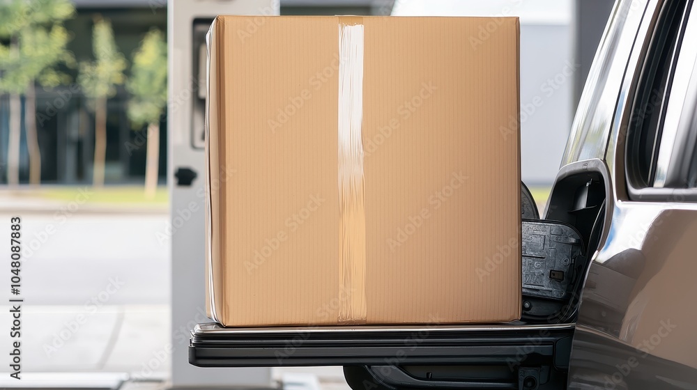 Delivery box positioned at gas station in a modern transport setting. Delivery box positioned at gas station in a modern transport setting.