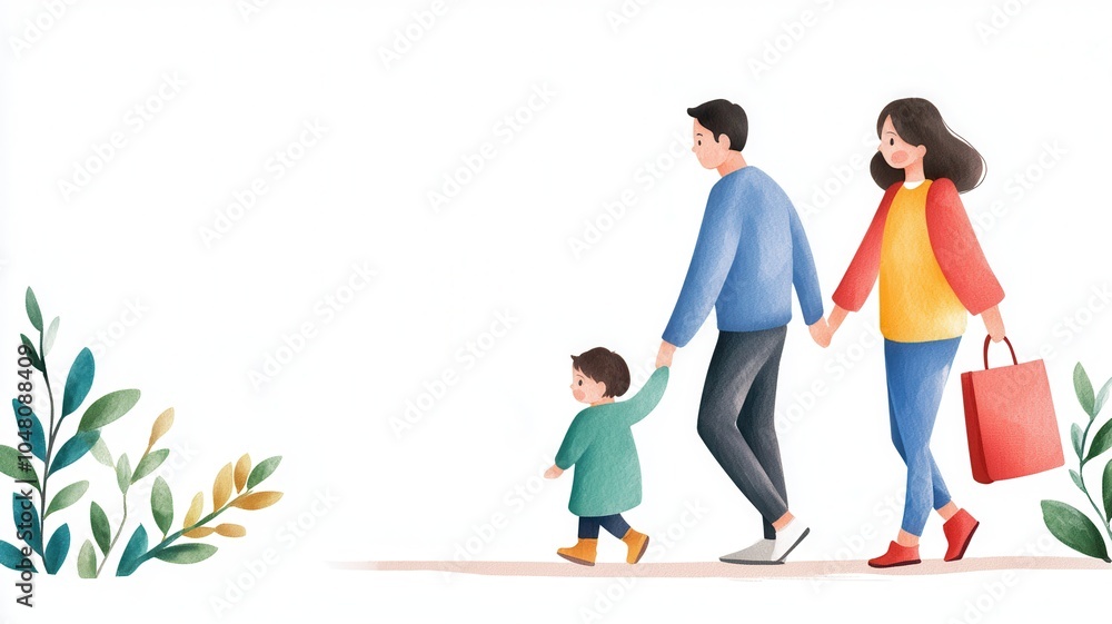 Family walking together, enjoying their time, white isolated background. Family walking together, enjoying their time, white isolated background.