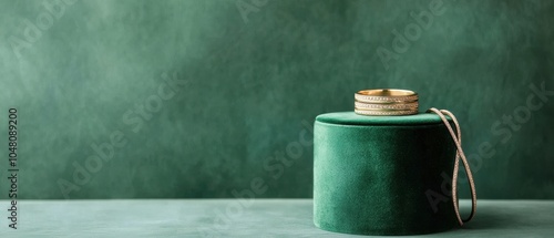 Gold Jewelry on Green Velvet Box and Background