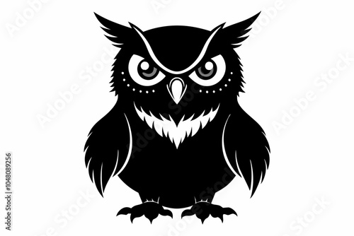 owl-black-silhouette-on-white-background  photo