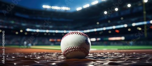 Baseball on the Field Under Stadium Lights