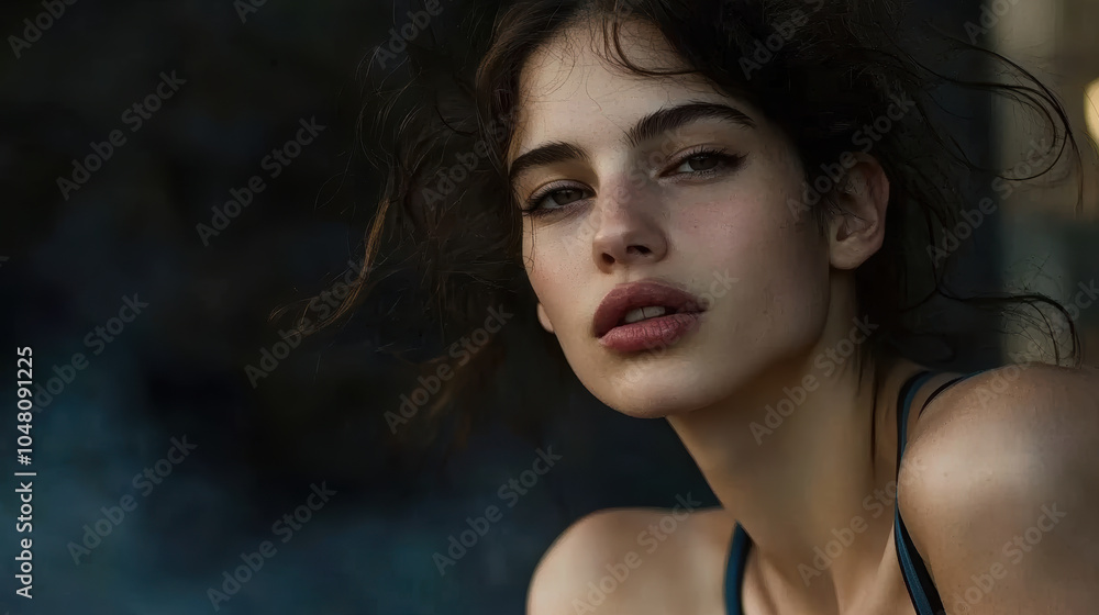 close up view of woman with natural beauty, showcasing her expressive features and soft skin. lighting highlights her delicate features, creating intimate and captivating portrait close up view of woman with natural beauty, showcasing her expressive features and soft skin. lighting highlights her delicate features, creating intimate and captivating portrait