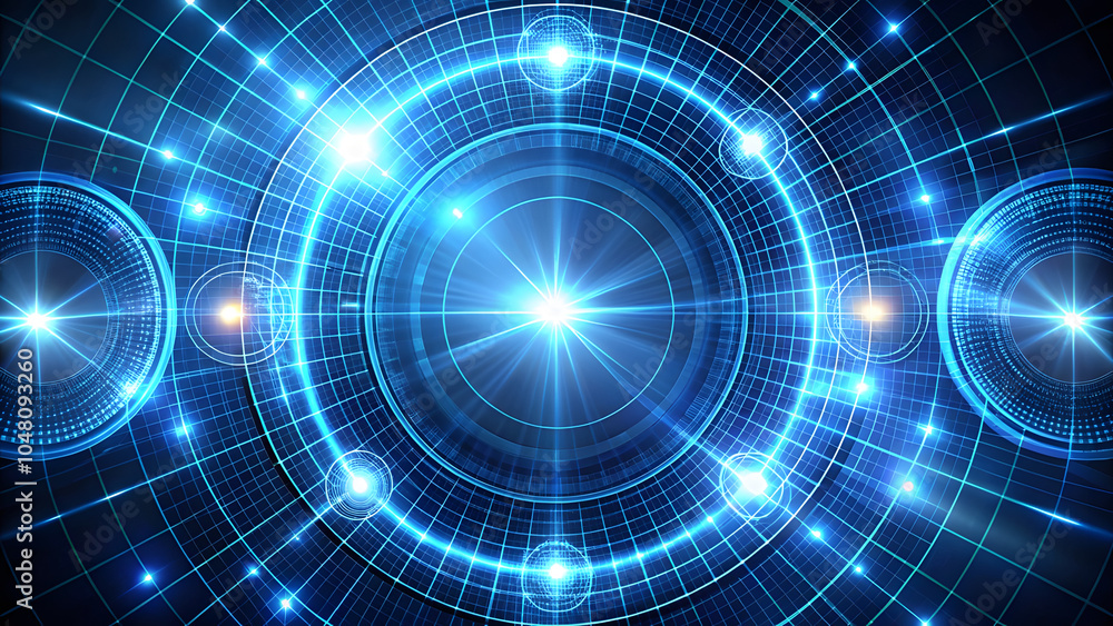 Obraz premium Intersecting Glowing Circles and Grids. Perfect for: Tech Innovation Events, IT Conferences, Digital Shows