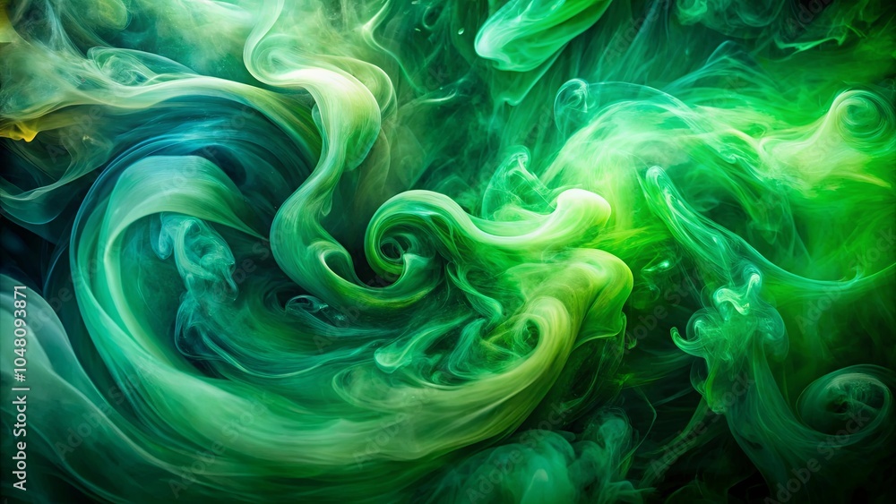 Fluid Art Abstract Swirls of Green and Yellow, Intertwined and Dancing in a Dark Abyss Fluid Art Abstract Swirls of Green and Yellow, Intertwined and Dancing in a Dark Abyss