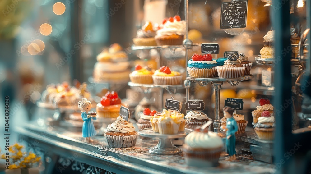 Fototapeta premium Charming Miniature Cupcake Display in Soft Lighting
