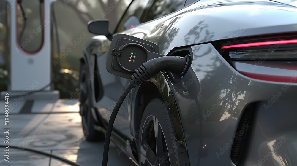 Detailed focus on an electric car charging port Detailed focus on an electric car charging port