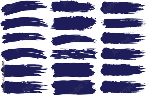 Set of Navy blue brush stroke, brush stroke vector for ink paint, grunge design element, dirt banner, watercolor design, dirty texture. Trendy brush stroke, vector and PNG