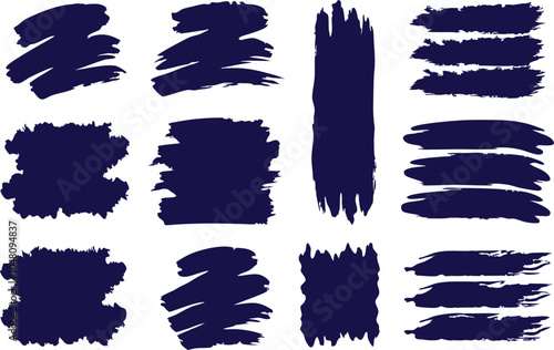 Set of Navy blue brush stroke, brush stroke vector for ink paint, grunge design element, dirt banner, watercolor design, dirty texture. Trendy brush stroke, vector and PNG