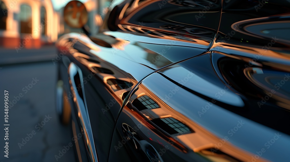 Detailed shot of a glossy splitter curved profile reflecting skyline Detailed shot of a glossy splitter curved profile reflecting skyline