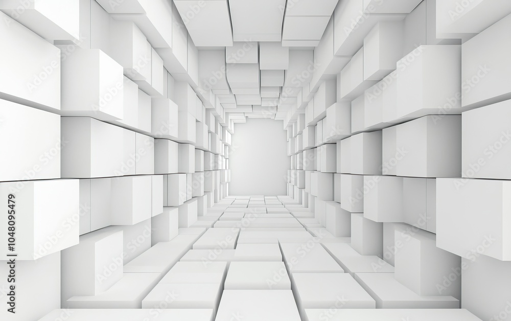 Abstract white tunnel with geometric shapes, creating a modern and minimalist visual effect. Abstract white tunnel with geometric shapes, creating a modern and minimalist visual effect.