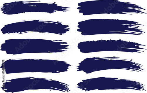 Set of Navy blue brush stroke, brush stroke vector for ink paint, grunge design element, dirt banner, watercolor design, dirty texture. Trendy brush stroke, vector and PNG