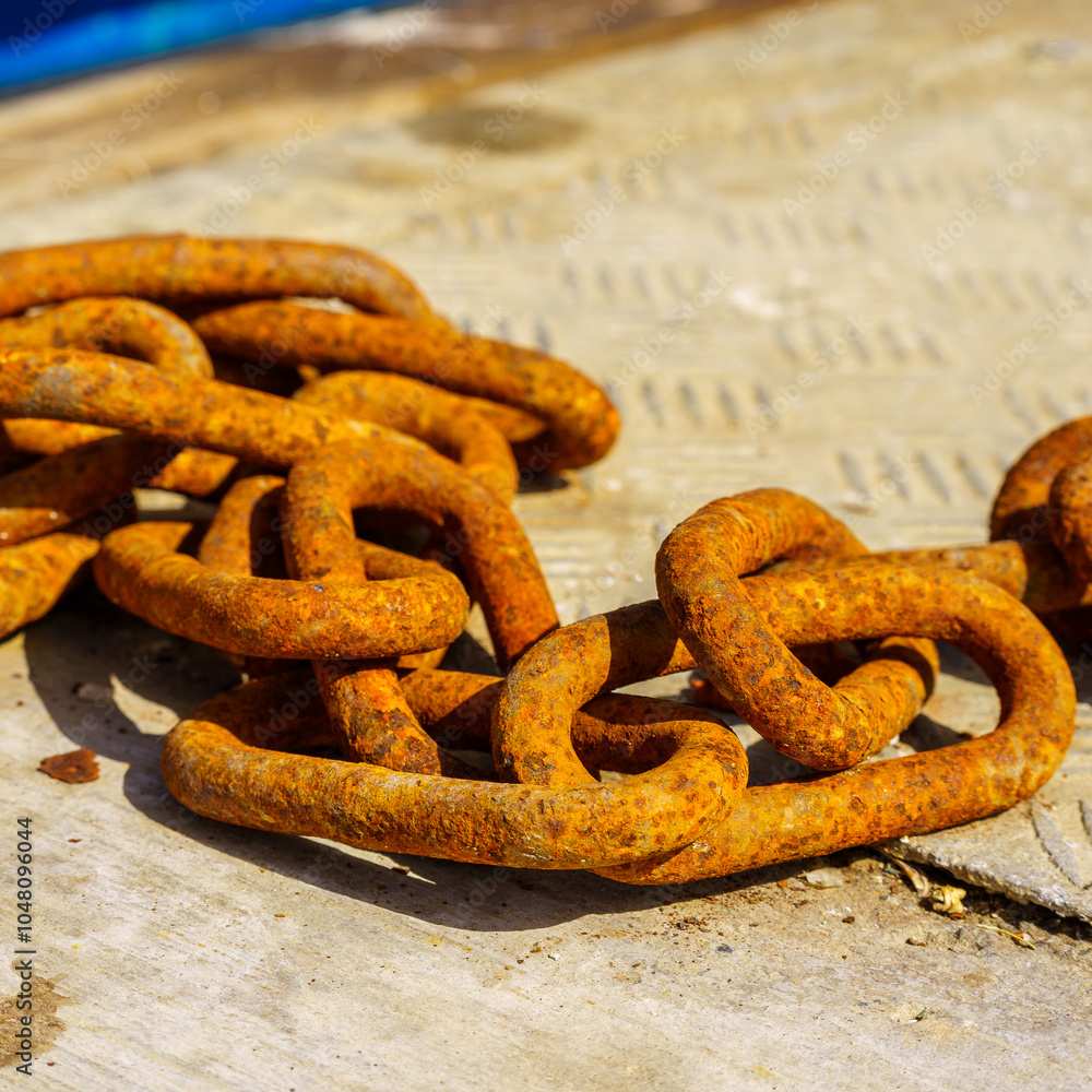 Rusted metal chain, historic port of Jaffa