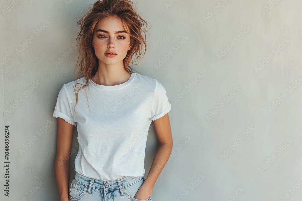 Casual young woman in white t-shirt Casual young woman in white t-shirt