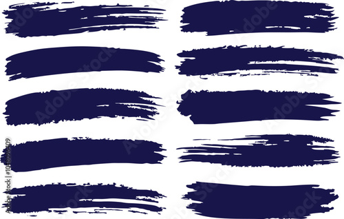 Set of Navy blue brush stroke, brush stroke vector for ink paint, grunge design element, dirt banner, watercolor design, dirty texture. Trendy brush stroke, vector and PNG