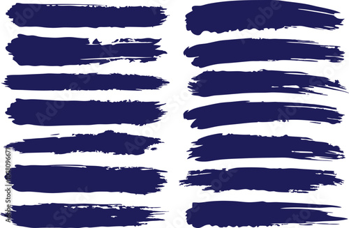 Set of Navy blue brush stroke, brush stroke vector for ink paint, grunge design element, dirt banner, watercolor design, dirty texture. Trendy brush stroke, vector and PNG