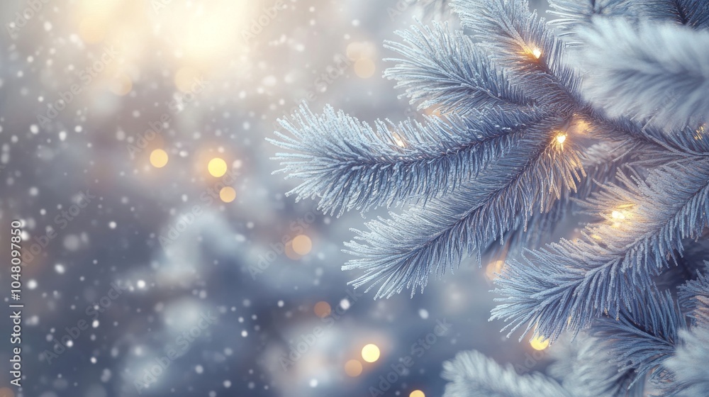 Twinkling Pine Tree Branches in Winter Scene Twinkling Pine Tree Branches in Winter Scene